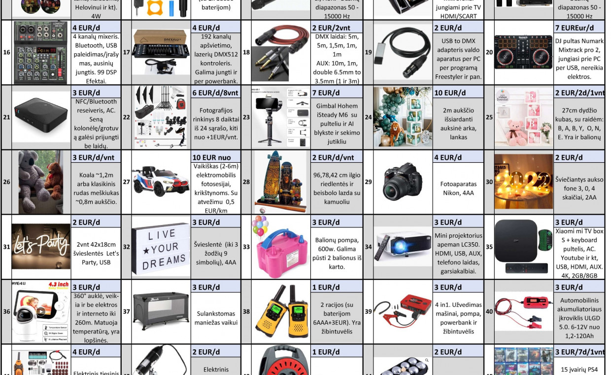 Event items rental, JBL, lazeris, kita 59vnt šventinė įranga rent, Kaunas