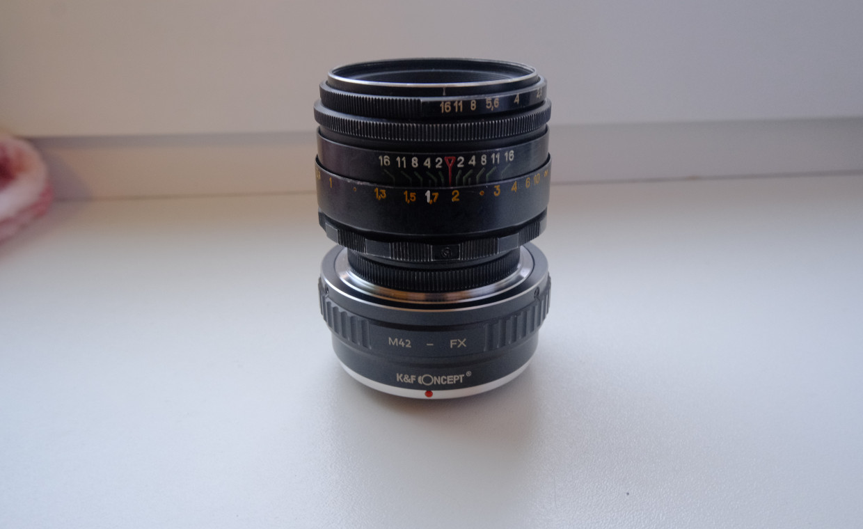 Camera lenses for rent, Helios 44-2 f2 FujiFilm (modifikuotas) rent, Vilnius