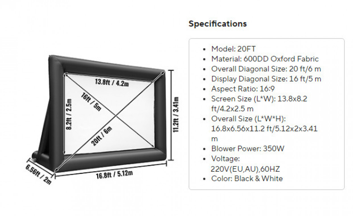 Projectors for rent, Projektoriaus ekranas 20FT (Pripučiamas) rent, Vilnius