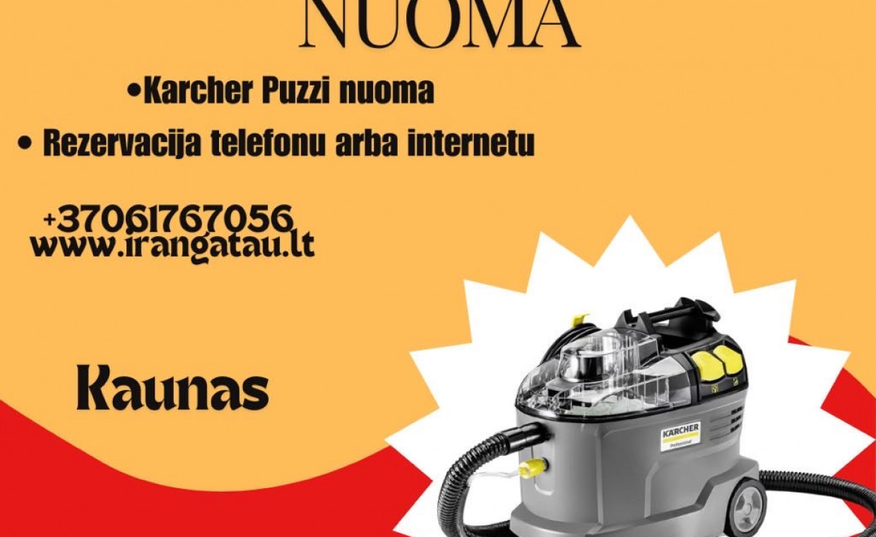 Carpet cleaners for rent, Plaunantis Karcher Puzzi 8/C Siurblys rent, Kaunas