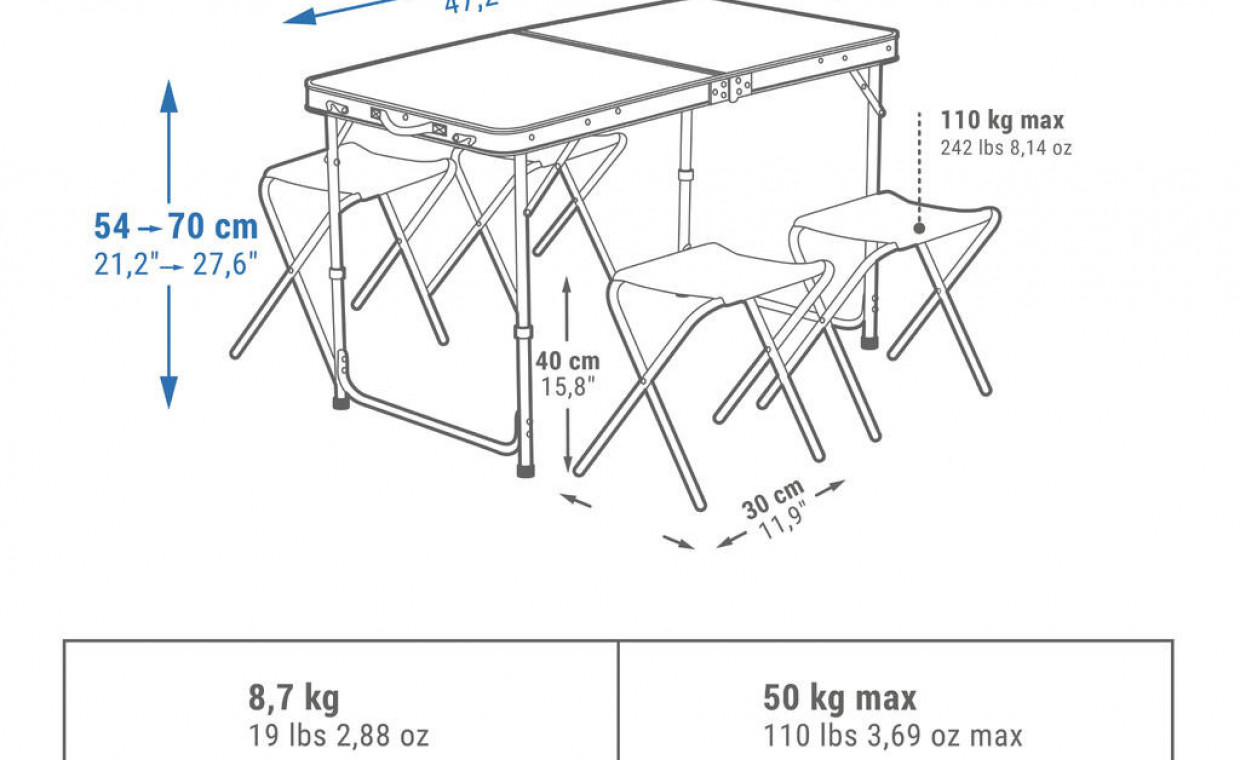 Holiday and travel items for rent, Sulankstomas turistinis stalas su 4 kedė rent, Vilnius