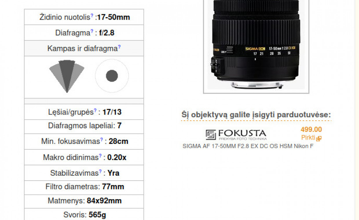 Camera lenses for rent, Objektyvas Sigma 17-50mm F2.8 (canon) rent, Birštonas